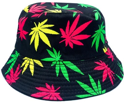 Czapka letnia bucket hat w liście marihuany czarna