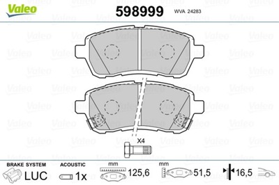 VALEO 598999 VALEO КОЛОДКИ ТОРМОЗНЫЕ ПЕРЕДНЯЯ