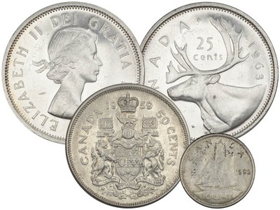 7.jc.ZEST., CANADA, ELŻBIETA II, MONETY SZT.3 Ag