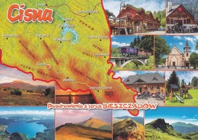 CISNA - MAPKA - KOŚCIÓŁ - WIADUKT KOLEJOWY - BIESZCZADY