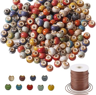 Koraliki ceramiczne, 200 sztuk, kolorowe koraliki, koraliki ceramiczne, 6 m