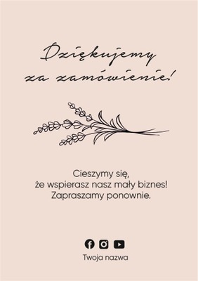 Karty z podziękowaniem 50szt Personalizacja GRATIS