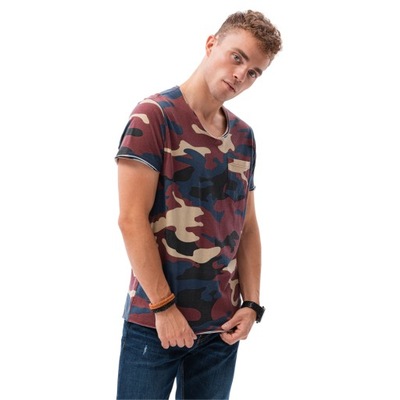 T-shirt męski bawełniany S1616 niebieski-camo L