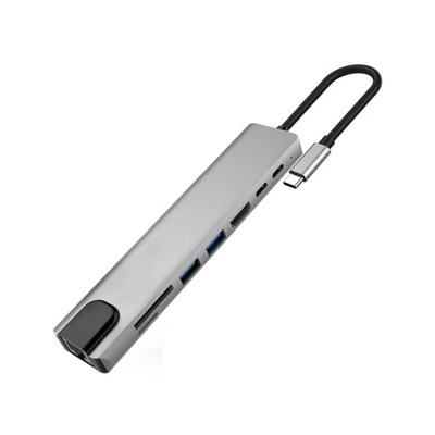 Koncentrator USB C 8 w 1 Adapter HDMI 4K USB 3.0 Micro SD RJ45 Ethernet