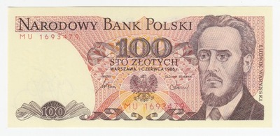 Banknot 100 zł 1986, seria MU, UNC
