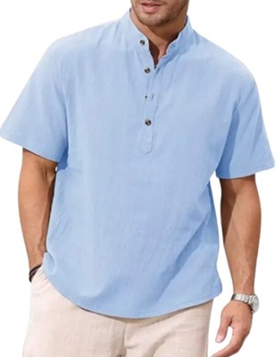Koszula męska z krótkim rękawem idealna na wiosnę lato przewiewna ze stójką