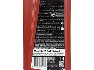 VALVOLINE MAXLIFE 5W40 1L SN/CF, A3/B4, VW502.00/505.00, MB229.1/229.3