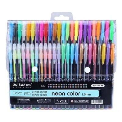 DUŻY ZESTAW kolorowe długopisy żelowe 48 sztuk neon