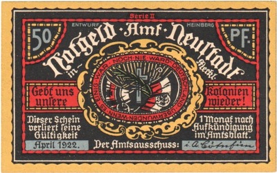 Banknot, Niemcy, Neustadt Stadt, 50 Pfennig, Maiso