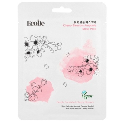 EcoBe Cherry Blossom Ampoule Mask Pack - maska w płachcie