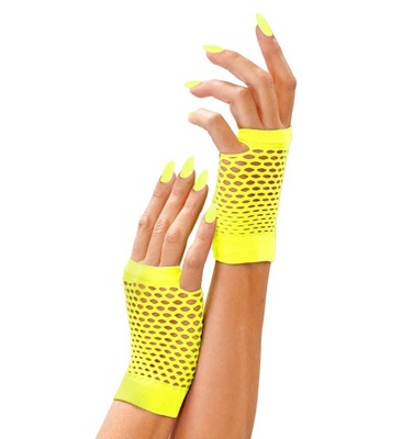 Rękawiczki z Siatki Żółte Neonowe DISCO Lata 80