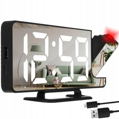 ZEGAREK BUDZIK ZEGAR Z PROJEKTOREM LED LUSTERKO STOJĄCY