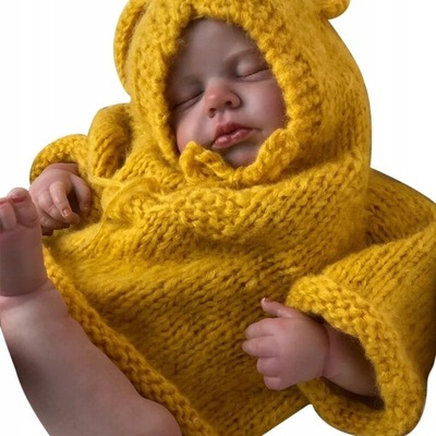 Śpiący żółty sweterek lalka reborn baby 49cm guma