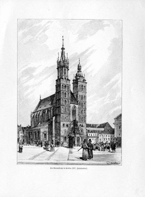 Kraków. Kościół Mariacki drzeworyt 1898, Die Marienkirche in Krakau XIV...