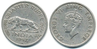 Indie 1/4 Rupee - 1947r ... Monety