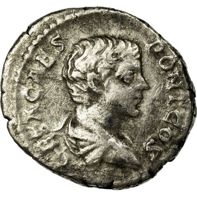 Moneta, Geta, Denarius, VF(30-35), Srebro, Cohen:2