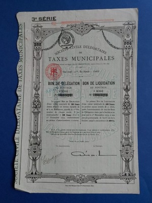 Taxes Municipales, bon likwidacyjny z 1919 r.