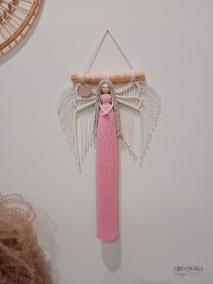 Makrama anioł stróż "od ręki" dekoracja zawieszka na ścianę ozdoba prezent