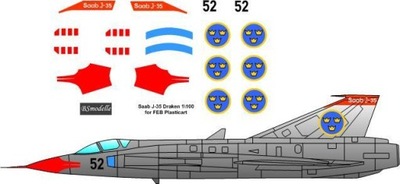 Kalkomanie Saab J-35 Draken Szwecja AF dla Veb Plasticart - BSmodelle