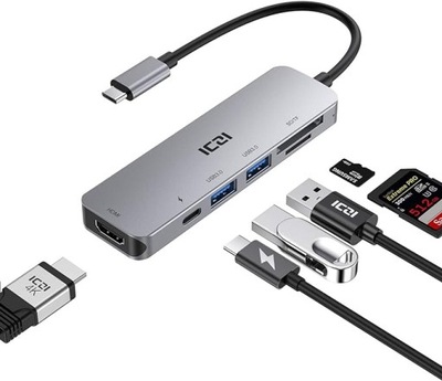 ADAPTER ICZI HUB 6W1 SZARY IZEC-TH08 HDMI TF/SD USB-C USB 3.0