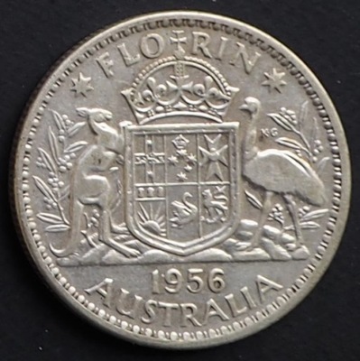 AUSTRALIA 1 FLORIN 1956 SREBRO Ag 500 11,3 g ŁADNY