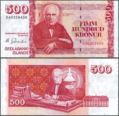 Islandia - 500 koron 2001 (2013) * P58 * Jon Sigurdsson