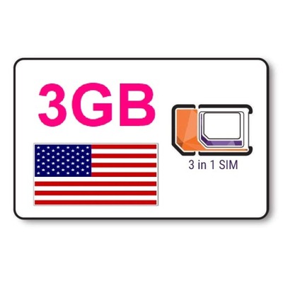 INTERNET W USA Karta SIM 3GB na 90dni AT&T TMobile