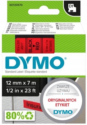 DYMO Taśma D1 45017 oryginał 12mm czarny/czerwony