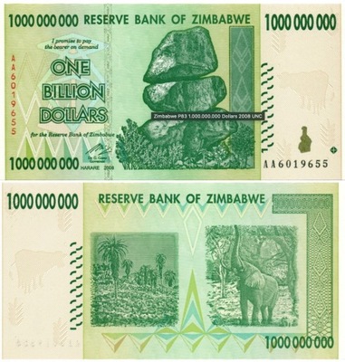 ZIMBABWE 1000000000 DOLARÓW 2008 P-83 UNC AA