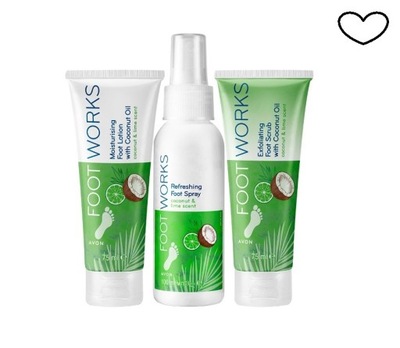 Avon Zestaw Do Stóp Footworks Spray Scrub Peeling Balsam Nawilżający Kokos