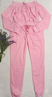 Komplet bluza i spodnie różowy r146-158 D462