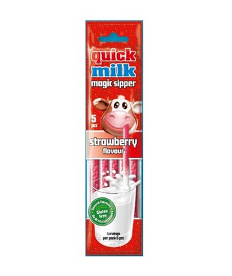 Quick Milk Słomki Do Mleka TRUSKAWKA 5szt x 6g