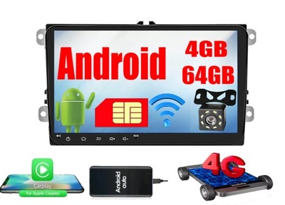 RADIO ANDROID 4GSIM VW TIGUAN SHARAN CADDY 4+64GB  