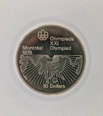 KANADA 10 DOLARÓW 49 gram SREBRO - IO Montreal 1975-1976 - Futbol