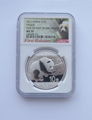 CHINY 10 YUAN 2016 PANDA NGC MS70 SREBRO UNCJA