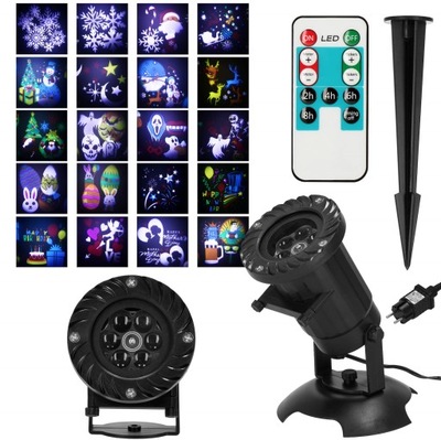 PROJEKTOR LED LASEROWY 20 MOTYWÓW 6W WODOODPORNY ŚWIĄTECZNY RZUTNIK