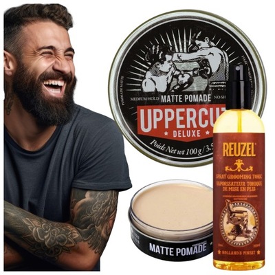 ZESTAW DO WŁOSÓW UPPERCUT DELUXE MATTE POMADE & REUZEL SPRAY GROOMING TONIC