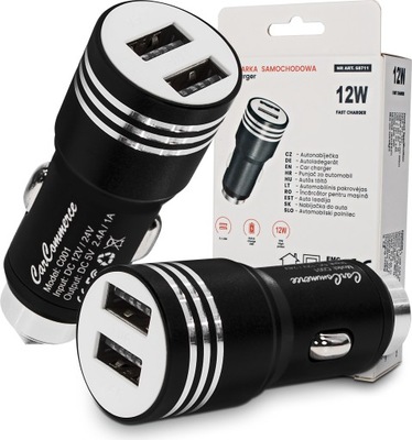 TRAGALUZ DISPOSITIVO DE CARGA DE AUTOMÓVIL 2 PIEZAS USB 12/24V 12W  