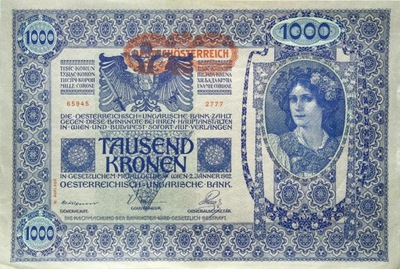 Austria BANKNOT 1000 Koron 1902 II AUFLAGE NADRUK