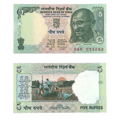 Indie - 5 Rupii - 2002 - banknot UNC w foliowej kieszeni ochronnej