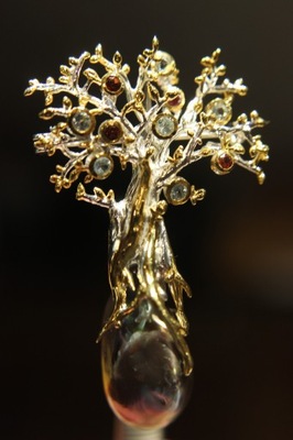 Broszka srebro naturalna perła granaty akwamaryny