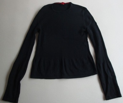 HUGO BOSS sweter czarny prążkowany wełna merynosa 34 36 38