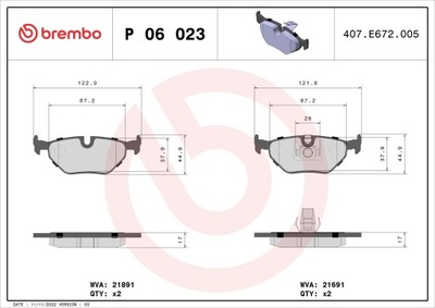 BREMBO P 06 023 КОМПЛЕКТ КОЛОДОК ШАЛЬМІВНИХ, ГАЛЬМА TARCZOWE