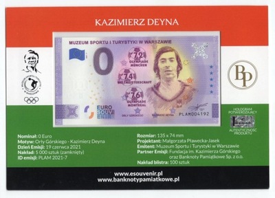 0 Euro 2021 Kazimierz Deyna banknot w blistrze
