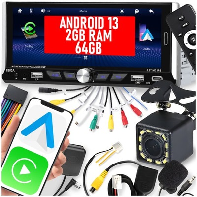 RADIO DE AUTOMÓVIL 1 DIN ANDROID AUTO CARPLAY WIFI RDS GPS 2GB/64GB 6.9