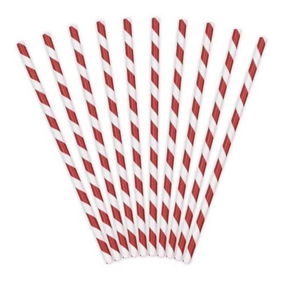 Słomki papierowe - biało-czerwone, 19,5 cm, 10 szt