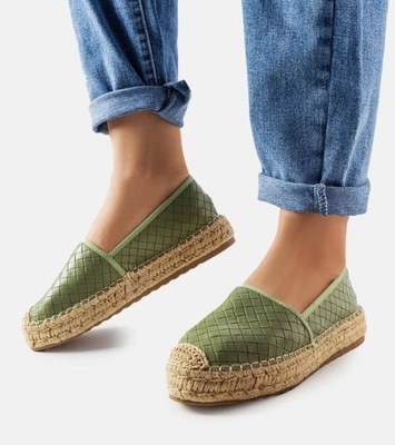 Zielone espadryle zdobione tłoczeniem Geoffrey 40