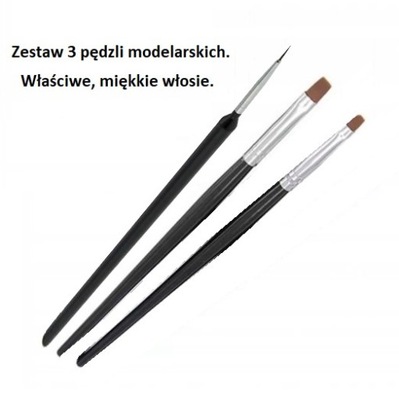 Zestaw 3 pędzelków, pędzel okrągły płaski modelarski