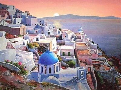 MALOWANIE PO NUMERACH 40X50 MIASTO W GRECJI SANTORINI Z RAMĄ