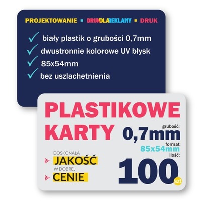 KARTY PLASTIKOWE RABATOWE WIZYTÓWKI 0,7mm - 100szt